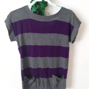 Back Botton Purple Gray Striped Top